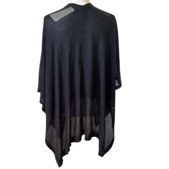 Vince Camuto Open Front Cardigan Poncho Topper OS Open Weave Black Minimalist - Picture 2 of 6